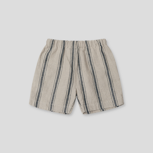 100% Linen Kids Short Sleeve Sleepwear Set in Navy Stripe