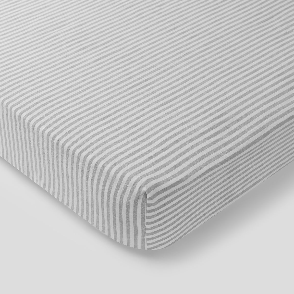 100 Linen Fitted Cot Sheet in Grey & White Stripe IN BED Store