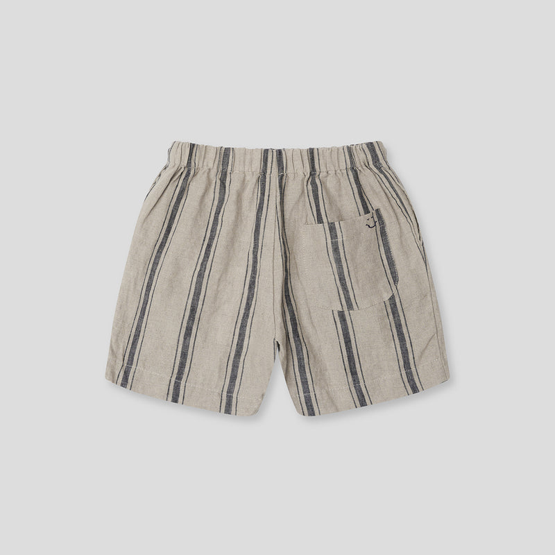 100% Linen Kids Short in Navy Stripe