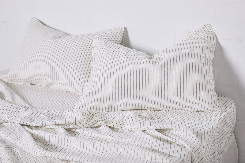 100% Linen Pillowslip set (of two) in Pinstripe Navy