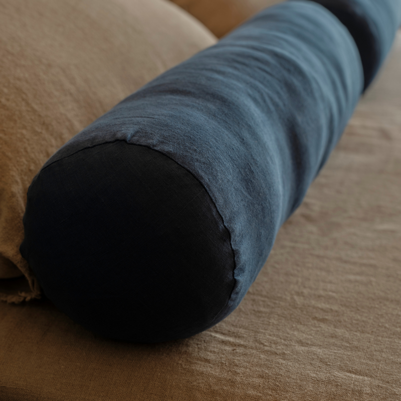 100% Linen Bolster Cushion in Indigo