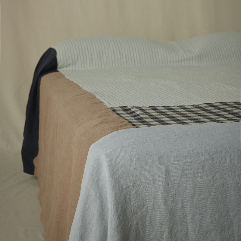 Atelier Patchwork Bedcover in Pinstripe, Gingham, Cocoa & Midnight