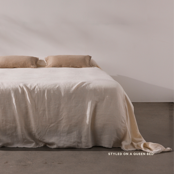 Oversized Heavy Linen Bed Cover in Off White