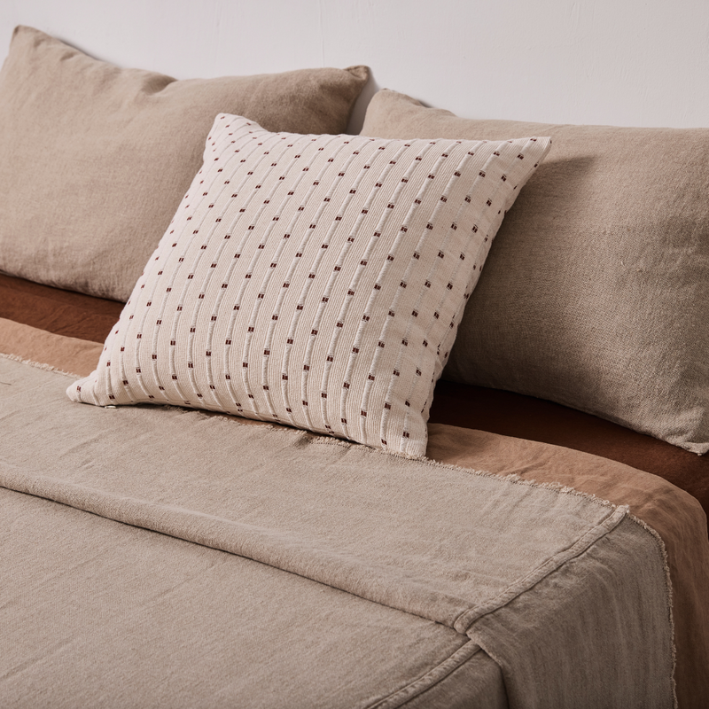 100% Organic Textured Cotton Square Cushion in Off White & Umber