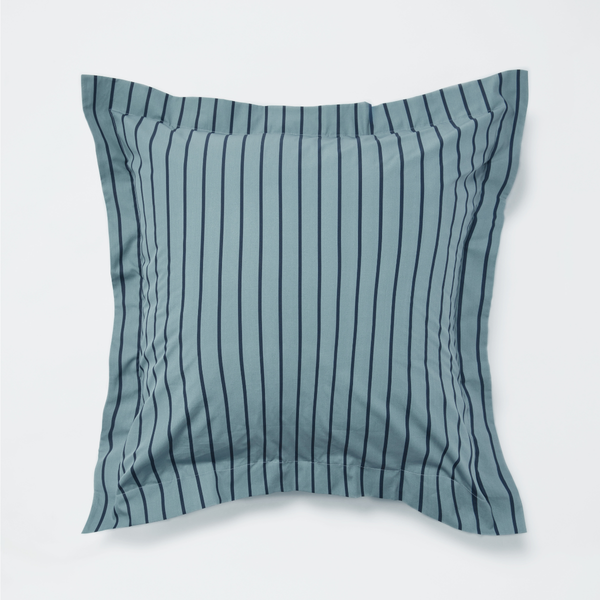 Organic Cotton 300TC Percale Sham Pillowslip set (of two) in Mineral & Navy Stripe
