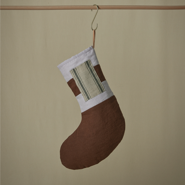 Atelier Christmas Stocking in Cocoa, Lilac & Pine Stripe