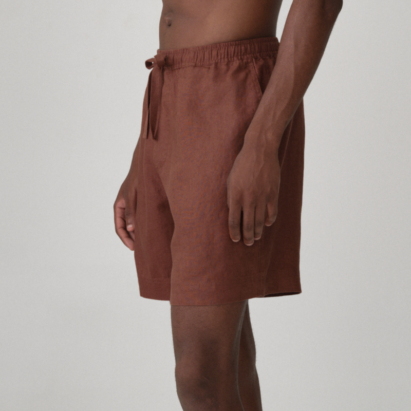 100% Linen Shorts in Cocoa - Mens