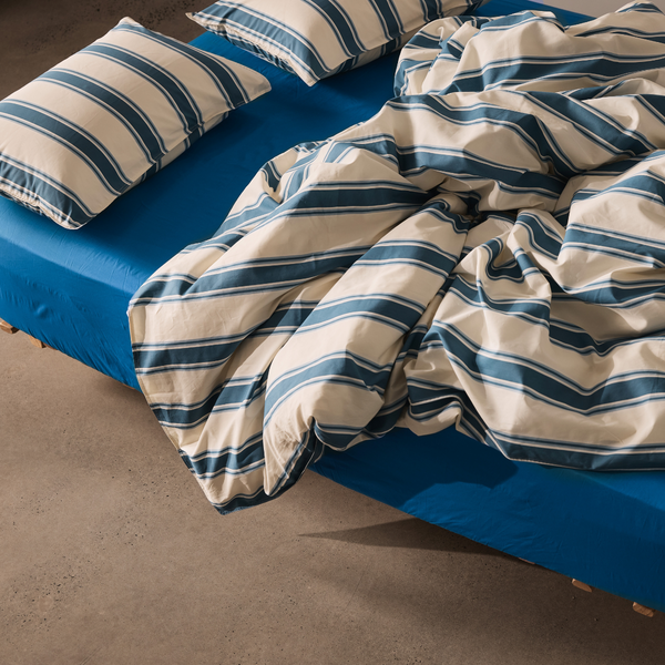 Organic Cotton Percale Duvet Cover in Blue Stripe