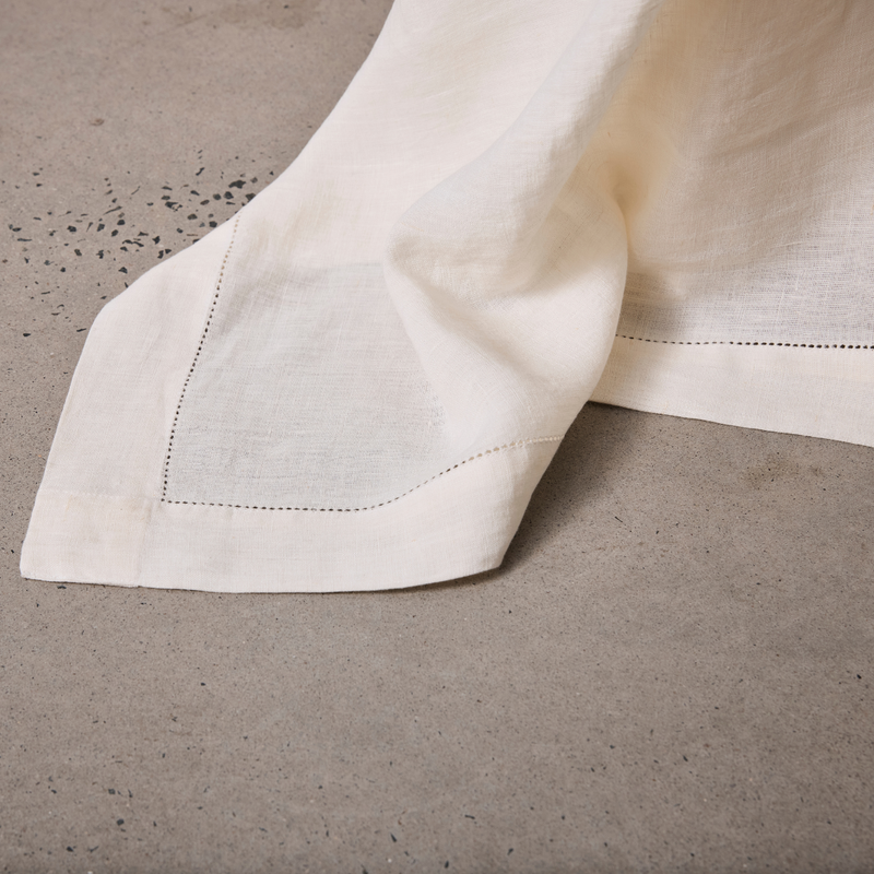 100% Linen Table Cloth with Hem Stitch Detail in White