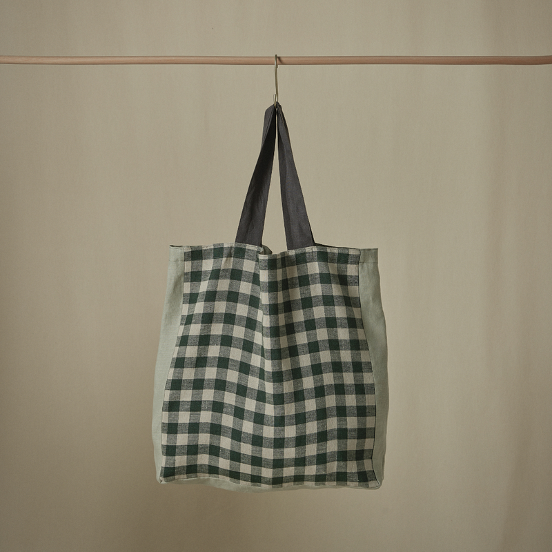Atelier Patchwork Tote Bag in Khaki & Pine Gingham