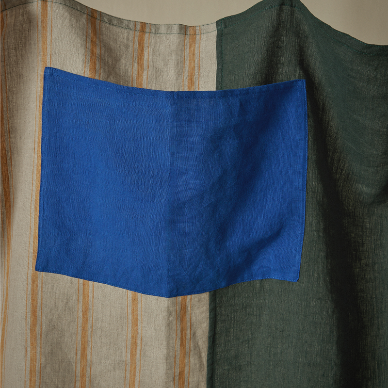 Atelier Patchwork Apron in Marigold Stripe, Pine & Cobalt