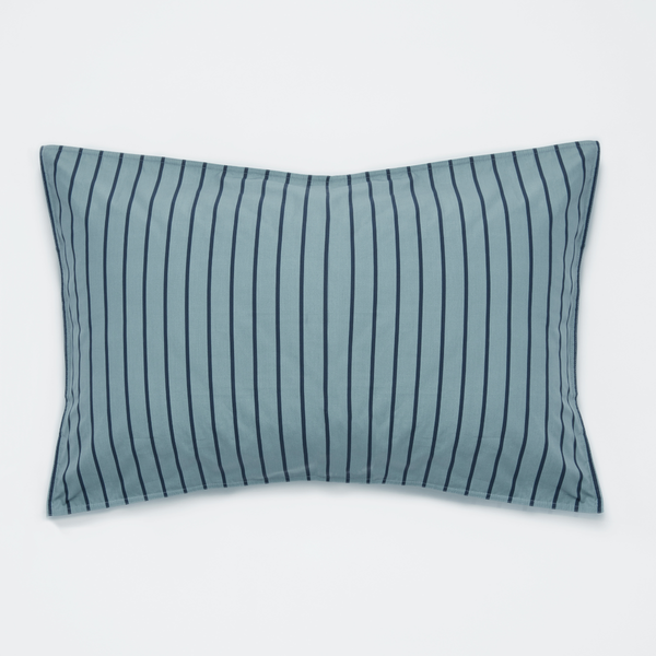 Organic Cotton 300TC Percale Pillowslip set (of two) in Mineral & Navy Stripe
