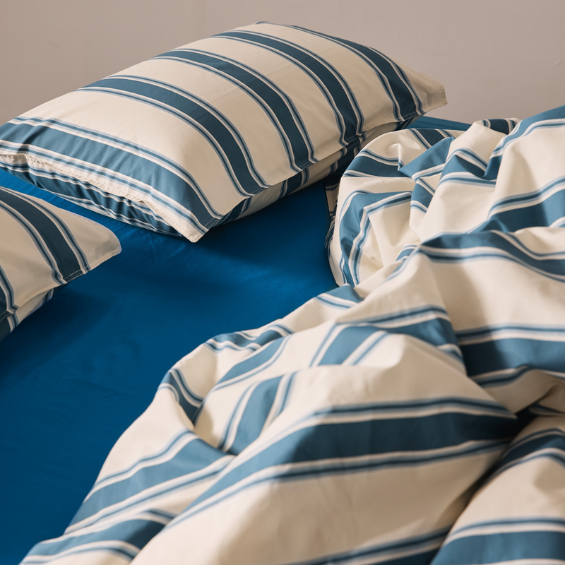 Organic Cotton Percale Pillowslip set (of two) in Blue Stripe