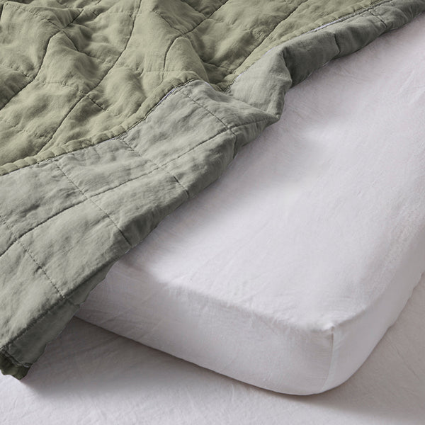 100% Linen Cot Quilted Bed Cover in Khaki & Stone