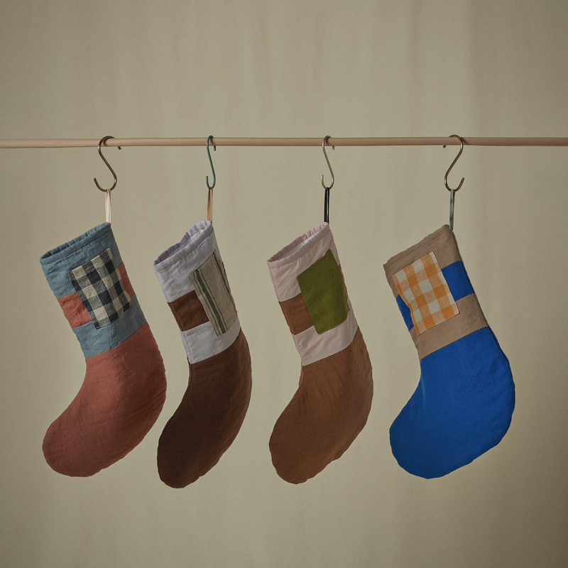 Atelier Christmas Stocking in Cocoa, Cobalt & Marigold Gingham