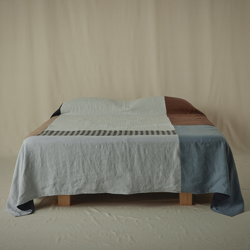Atelier Patchwork Bedcover in Pinstripe, Gingham, Cocoa & Midnight