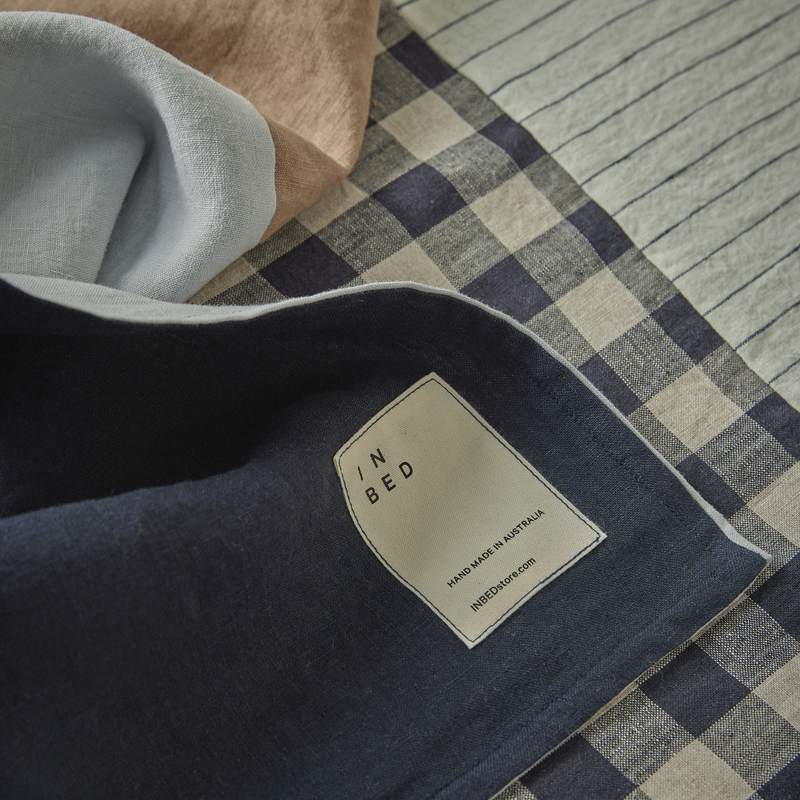 Atelier Patchwork Bedcover in Pinstripe, Gingham, Cocoa & Midnight