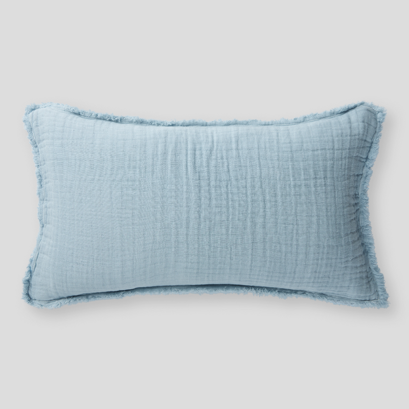 Cotton & Hemp Bed Cover & Cushion Set in Dusk Blue