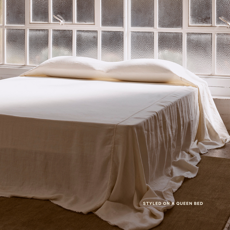 Oversized Heavy Linen Bed Cover in Off White