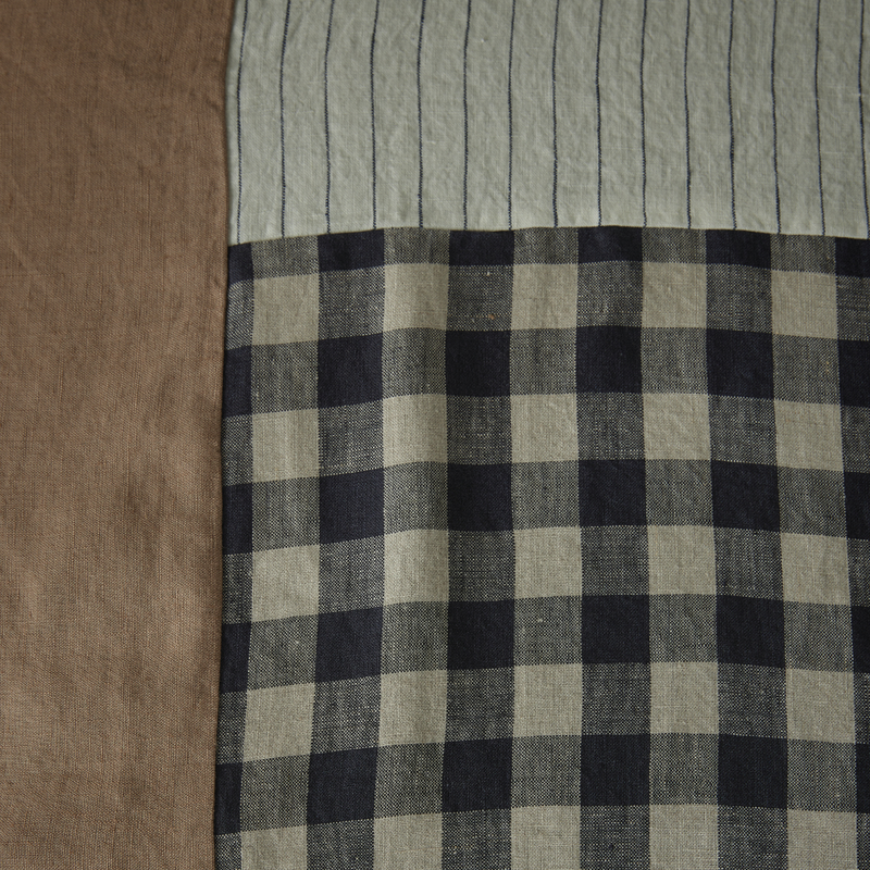 Atelier Patchwork Bedcover in Pinstripe, Gingham, Cocoa & Midnight