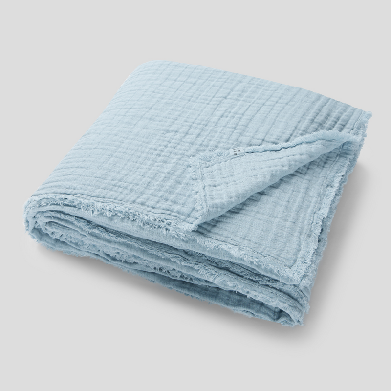 Cotton & Hemp Bed Cover & Cushion Set in Dusk Blue