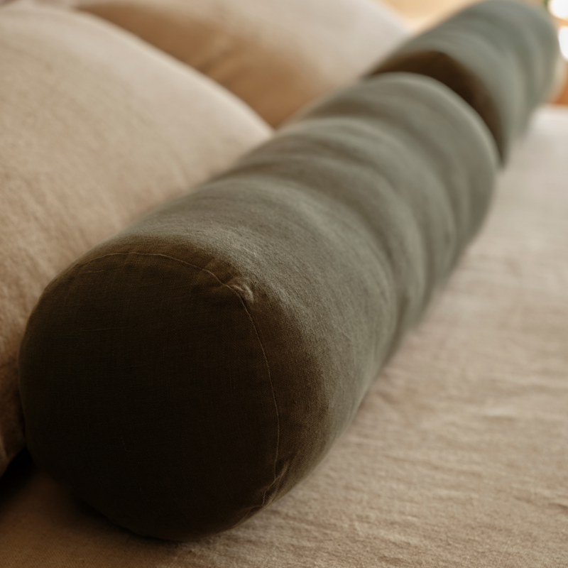 100% Linen Bolster Cushion in Forest