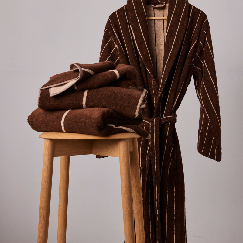 Organic Cotton Terry Robe & Towel Set Cocoa Stripe