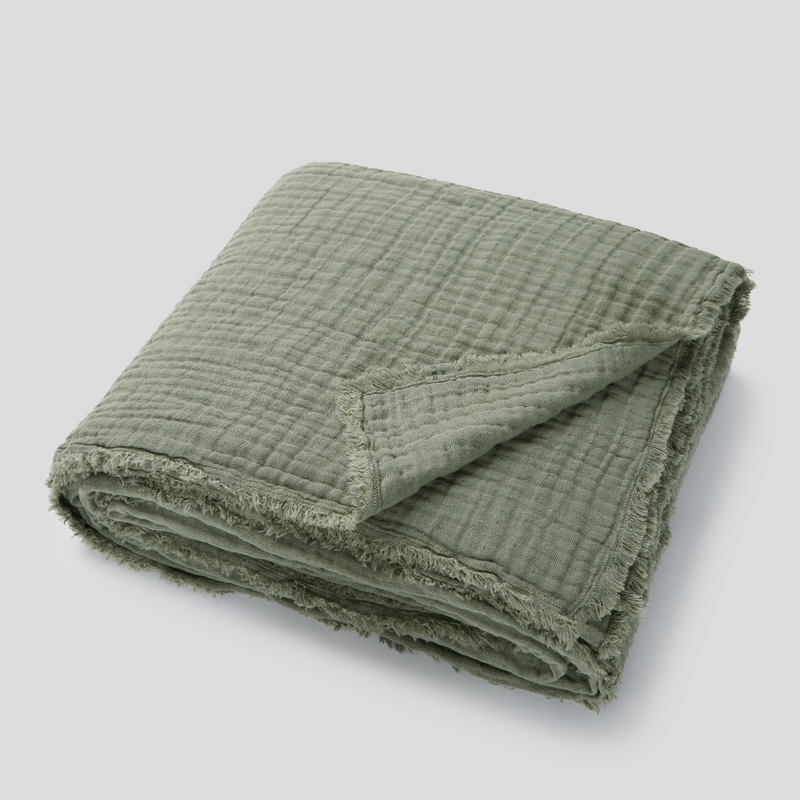 Cotton & Hemp Bed Cover & Cushion Set in Eucalyptus