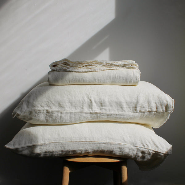 Heavy Linen Bed Cover & Pillowslip set in White