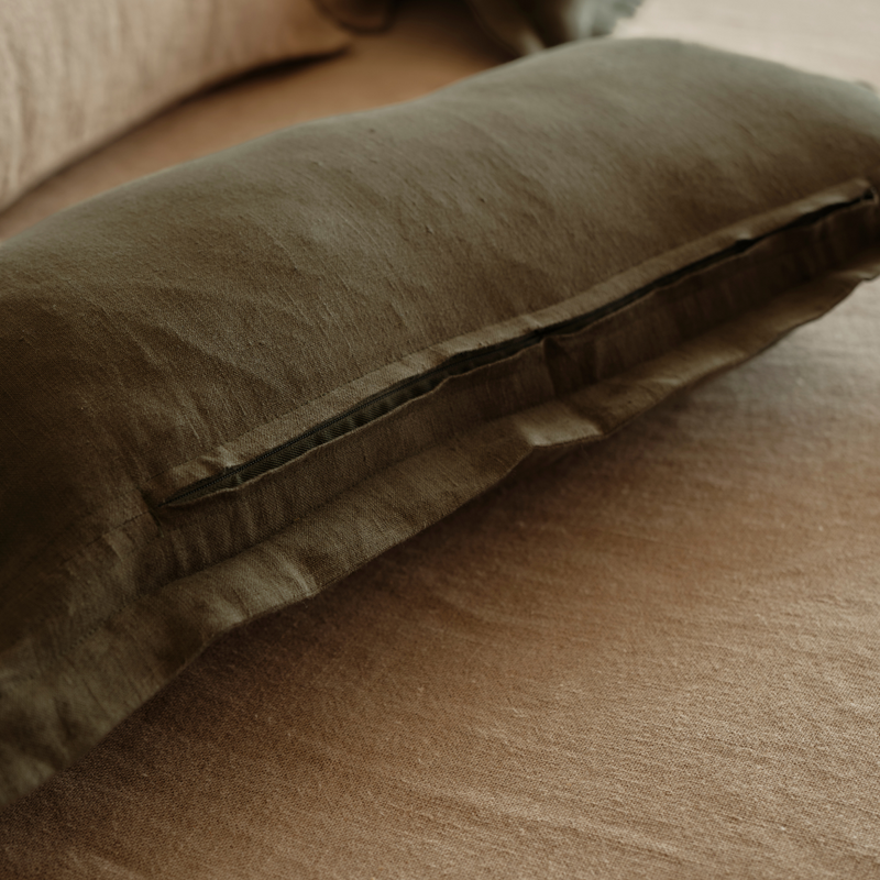 100% Linen Rectangle Cushion in Forest