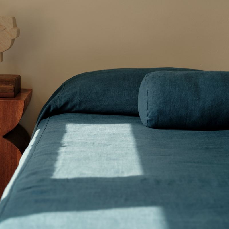 Heavy Linen Bolster Cushion Cover in Midnight