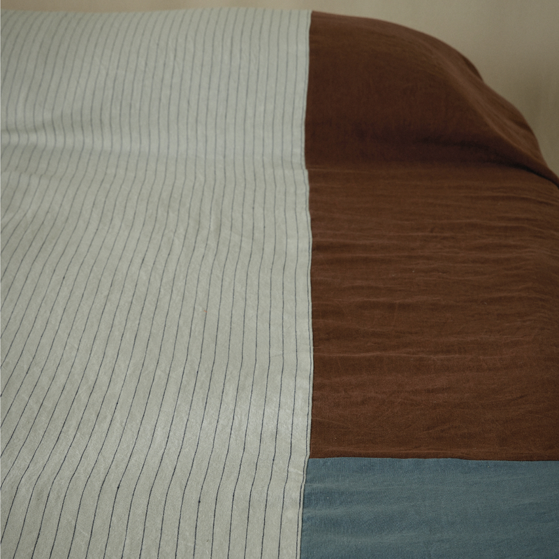 Atelier Patchwork Bedcover in Pinstripe, Midnight, Lake & Mist