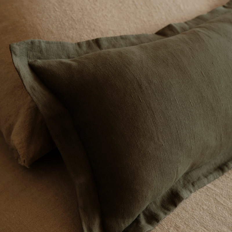 100% Linen Rectangle Cushion in Forest