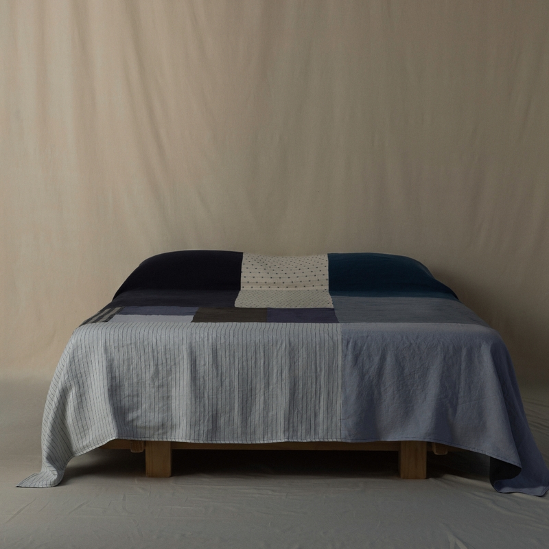 Atelier Bedcover in Pinstripe & Blues