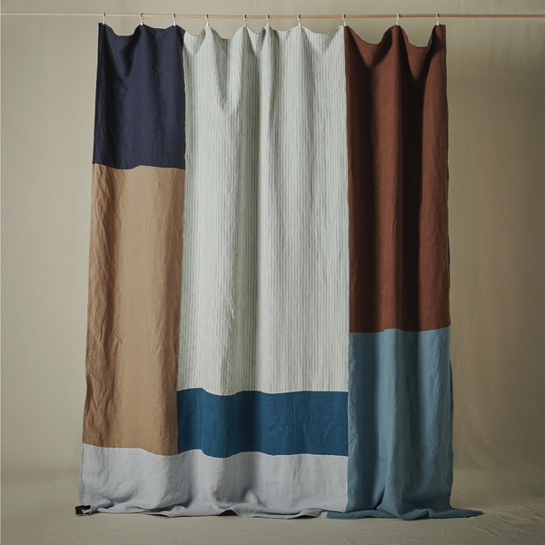 Atelier Patchwork Bedcover in Pinstripe, Midnight, Lake & Mist