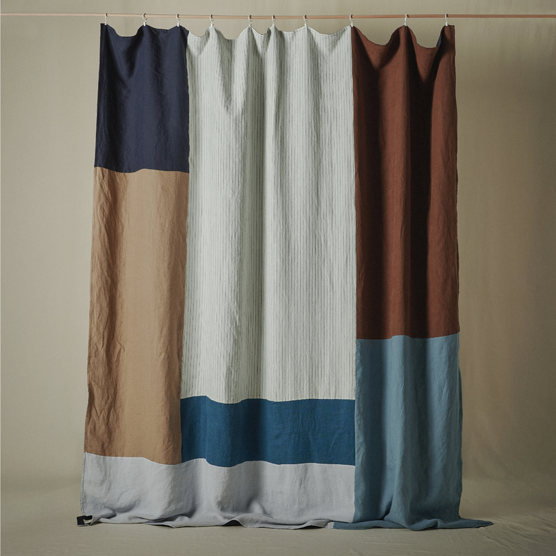 Atelier Patchwork Bedcover in Pinstripe, Midnight, Lake & Mist