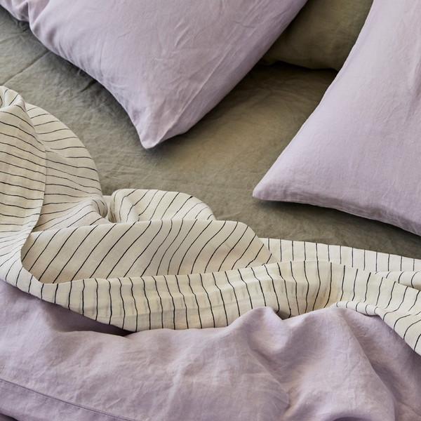 100% Linen Mixed Bedding Set - Lilac, Navy Pinstripe & Stone