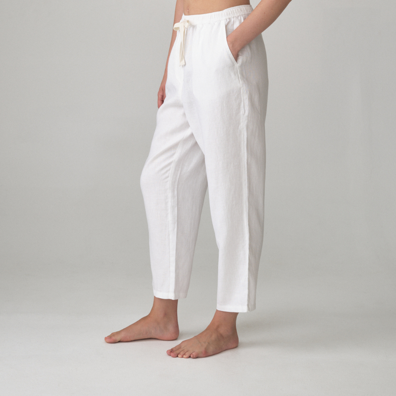 100% Linen Pants in White