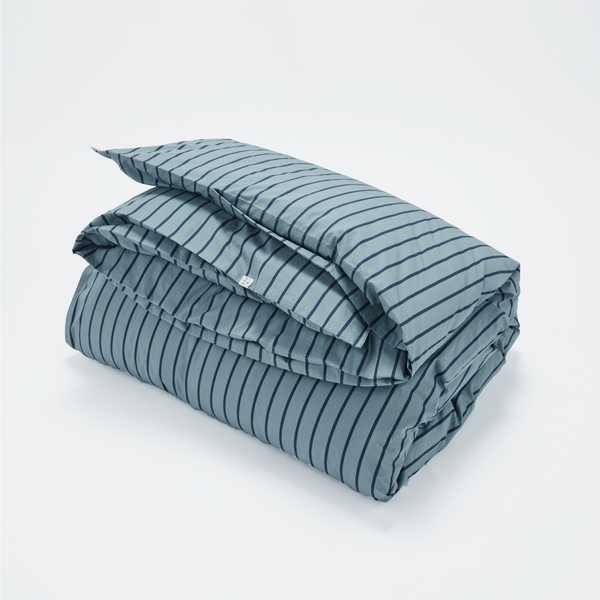 Organic Cotton Percale 300TC Duvet Cover in Mineral & Navy Stripe