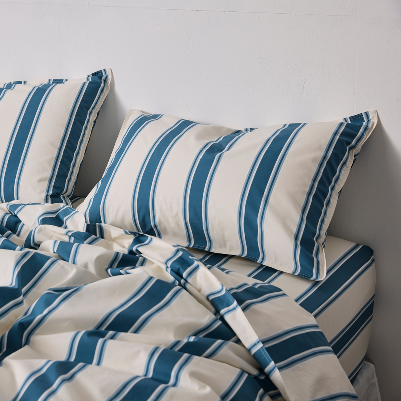 Organic Cotton Percale Fitted Sheet in Blue Stripe