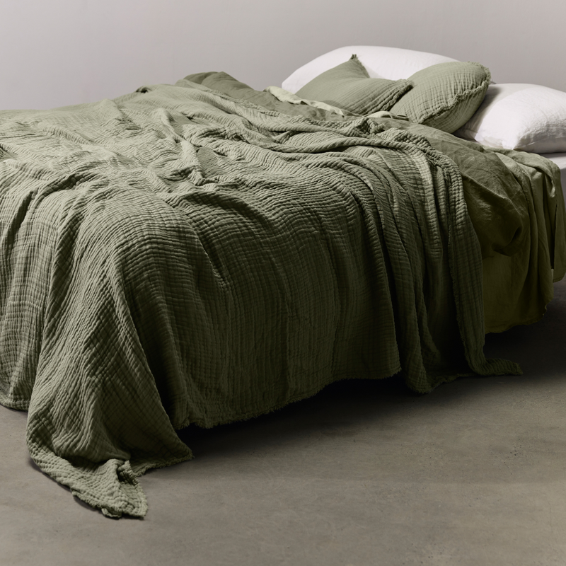 Cotton & Hemp Bedcover in Eucalyptus