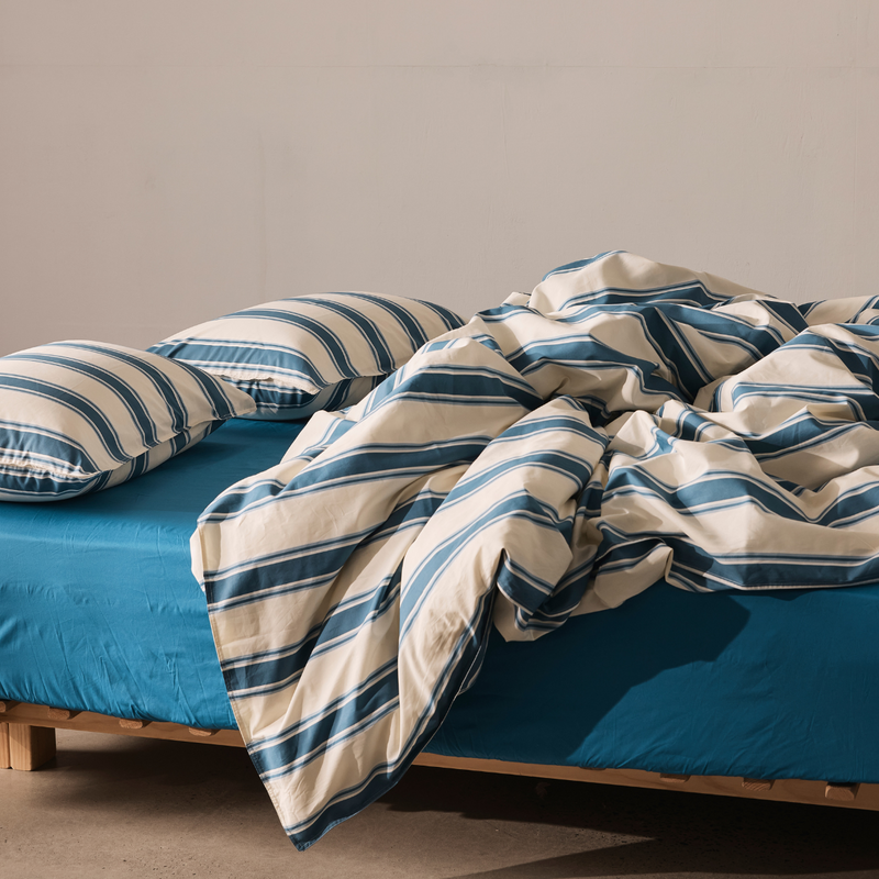 Organic Cotton Percale Duvet Cover in Blue Stripe