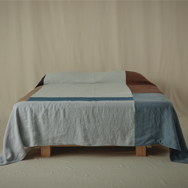 Atelier Patchwork Bedcover in Pinstripe, Midnight, Lake & Mist