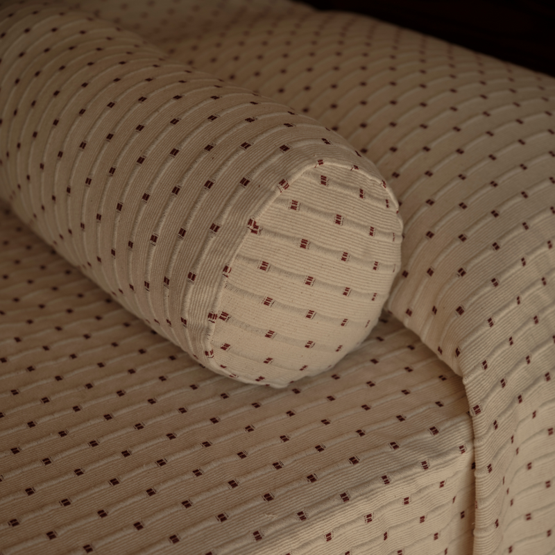 100% Organic Textured Cotton Bolster Cushion in Off White & Umber