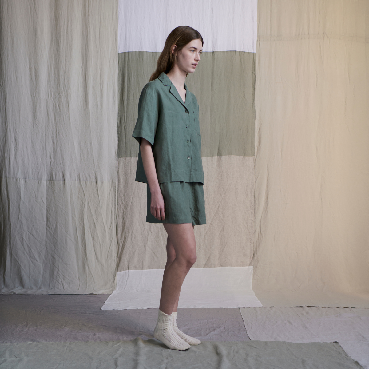 100% Linen Boxy Short Sleeve Shirt in Khaki – IN BED Store