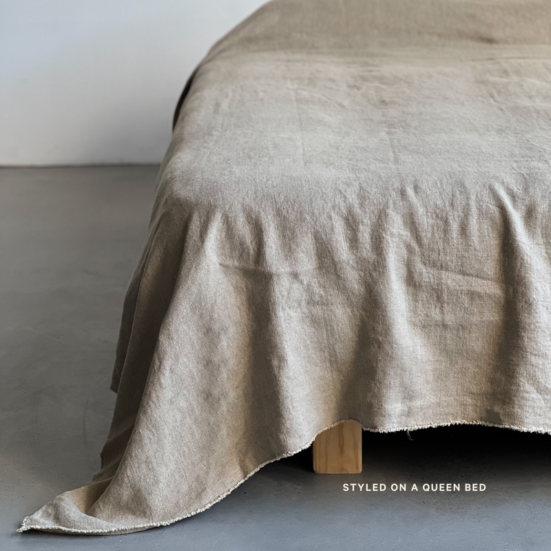 Standard Heavy Linen Bed Cover in Natural