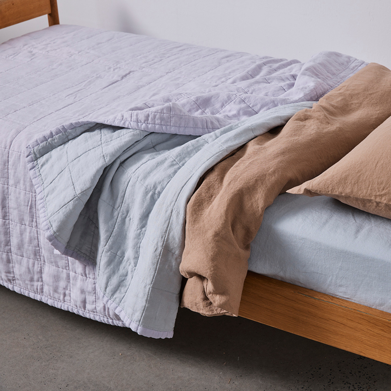100 Linen Kids Two Tone Quilted Bed Cover in Lilac Mist IN BED Store