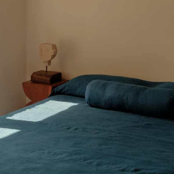 Heavy Linen Bolster Cushion Cover in Midnight