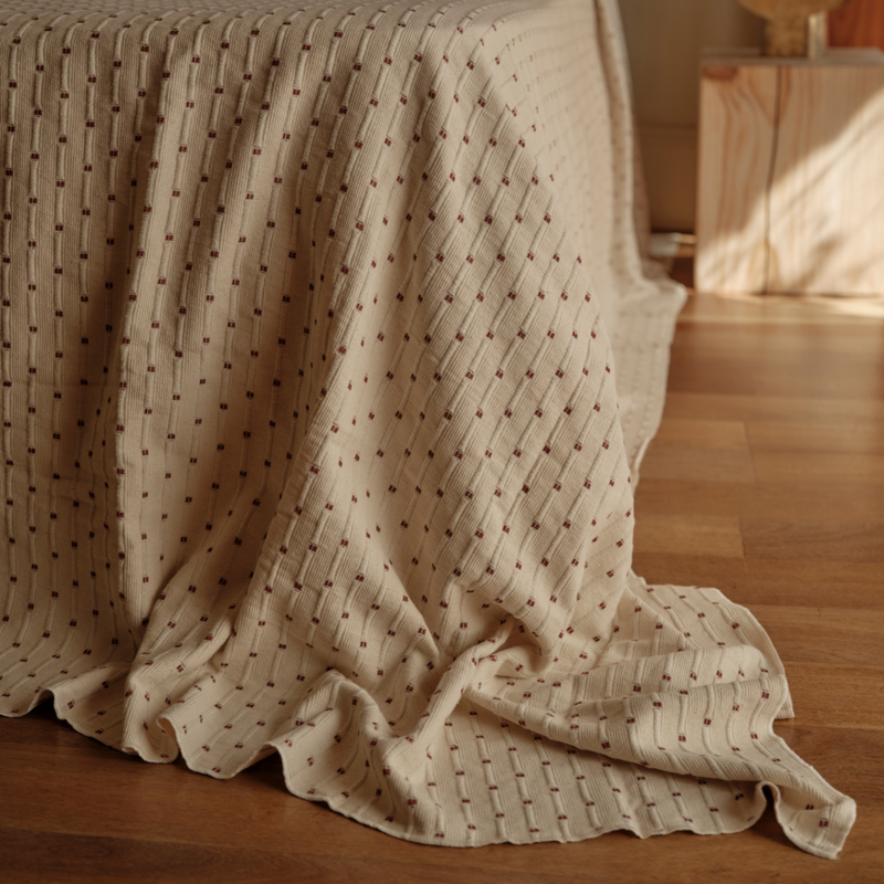 100% Organic Textured Cotton Oversized Bed Cover in Off White & Umber