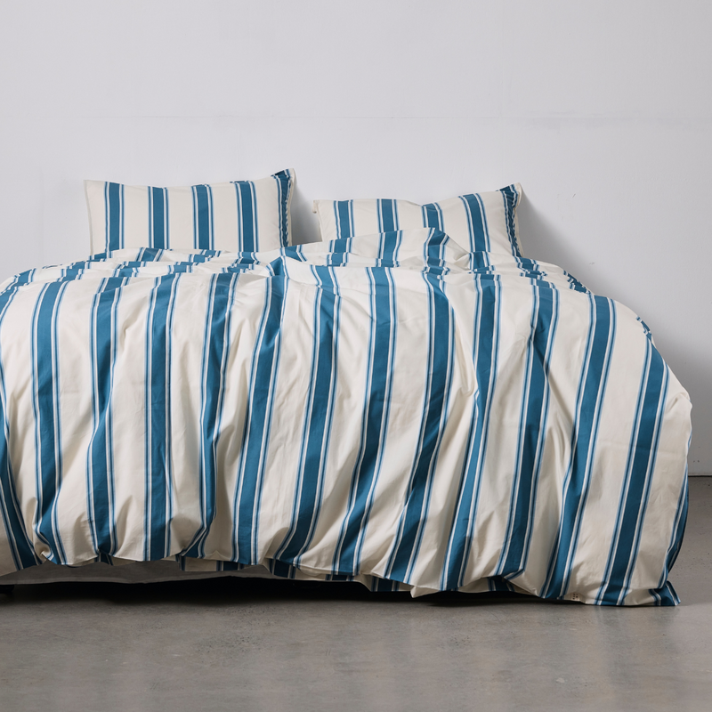 Organic Cotton Percale Pillowslip set (of two) in Blue Stripe